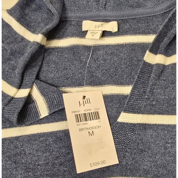 NWT J Jill Striped Floral Embroidered Hooded Pullover Sweater Size Medium - Picture 7 of 8